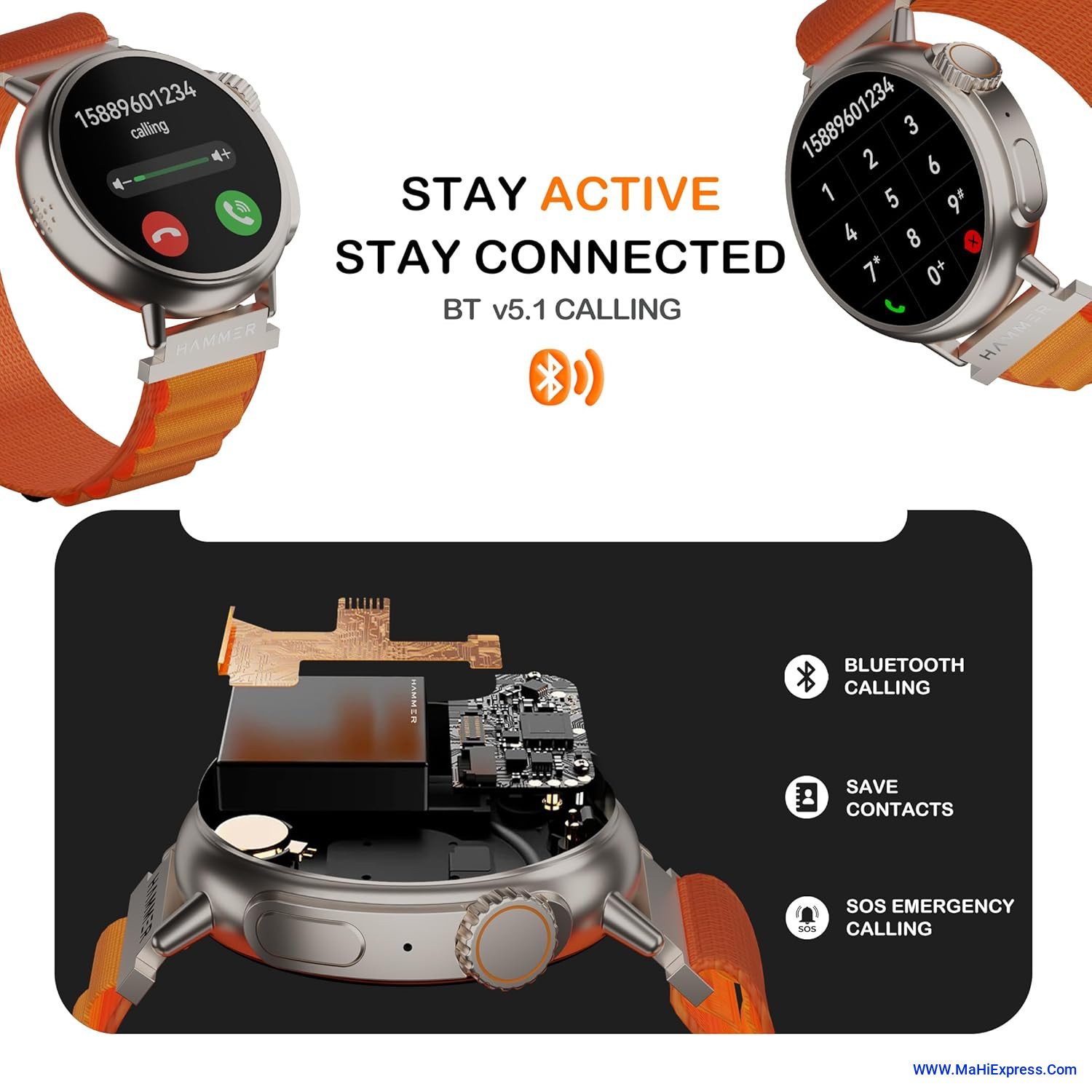GT3 Ultra Sports, HD Display, 1.52 inch Round Dial, BT Calling Smartwatch  (Orange Strap, 1.52)