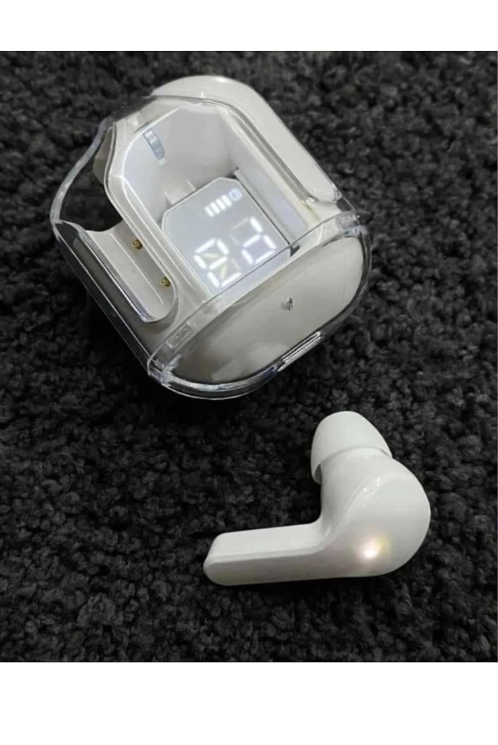 TWS T6 Ear-Buds Wireless Bluetooth V5.3 Superior Sound Quality,Transparent Charging Case and LED Digital Display,ENC Noise Cancelling, Touch Control (White)