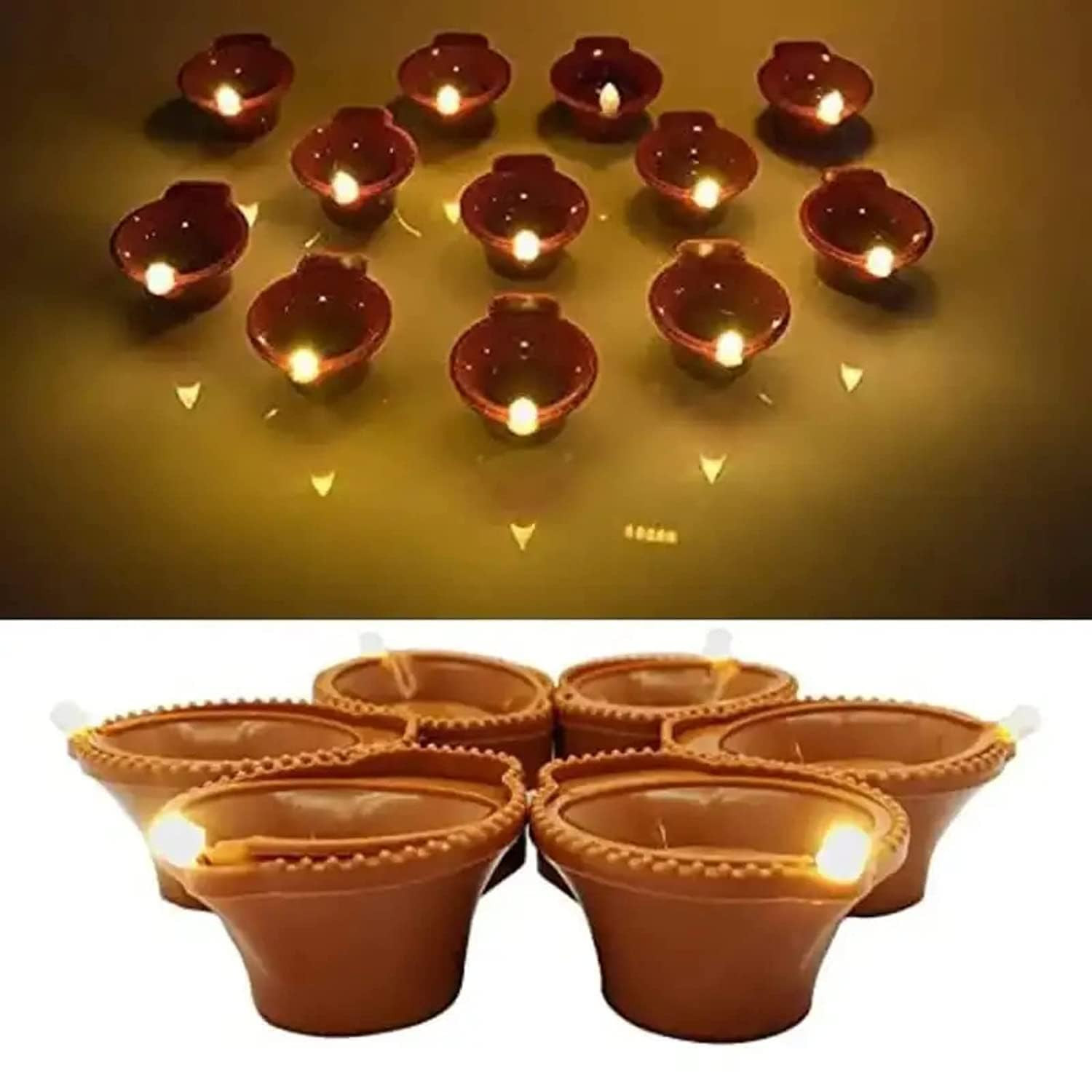 Sayeny Water Sensor Electric LED Brown Diya Floating Tea Light Diya for Decoration Ideal for Diwali, Wedding, Family Functions, Pooja ECO-Friendly Decoration Diya Pack of 12
