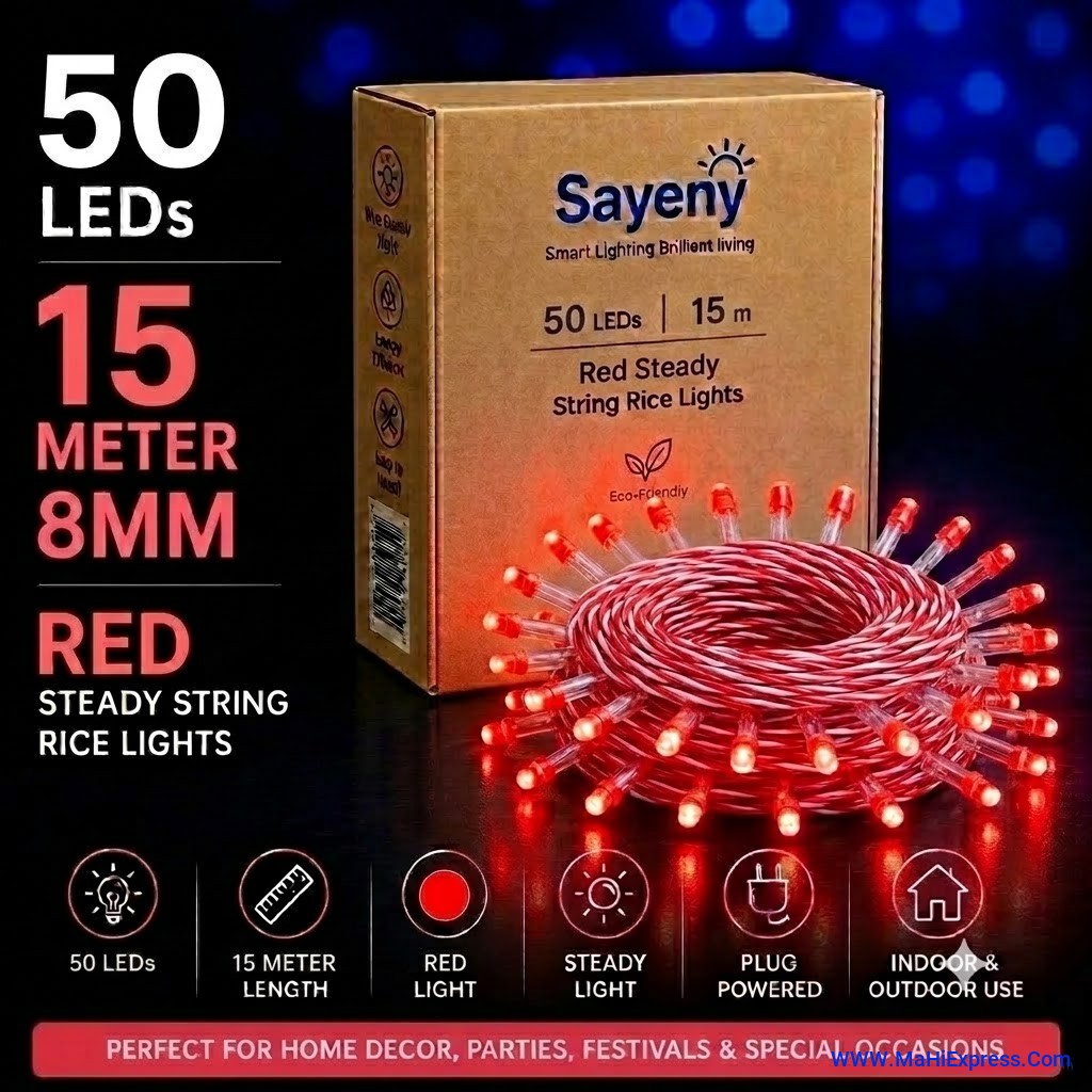Sayeny 15 Meter 50 LED 8MM Red Pixel String Steady Light for Home & Festival Decor