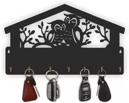Kana Creation Home black Wooden key holder Wood Key Holder  (5 Hooks, Black)