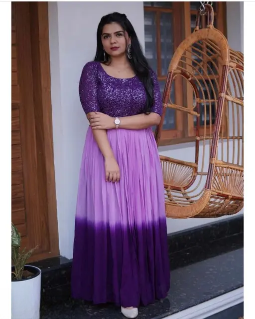 Women Embroidered Georgette Gown Kurta (Purple)