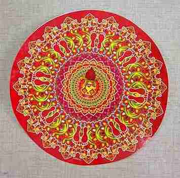 Rangoli Self Adhesive Waterproof Diwali 3D Golden Floor/ Kalash Stickers (Multicolor) for Occasions, Diwali, Poonam,in (25x25 cm) Size. Pack Of 2pcs