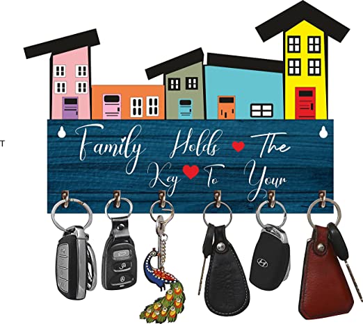 Kana Creation Wood Key Holder  (6 Hooks, Multicolor)