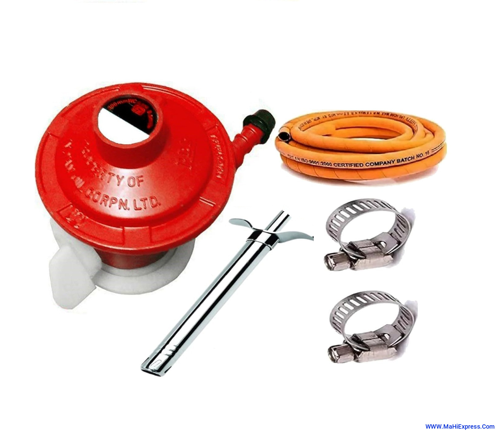 Indian Gas Steel Reinforced LPG Gas Hose Pipe+Regulator+Lightar+2pcs Clip lpg suraksha hose pipe 1.5 meter Hose Pipe (1.5 m)