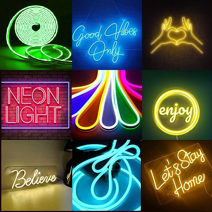 Sayeny 16.4 Feet Neon Lights with 12V Adaptor - Wall Decor Led Strips Lights for Decoration,Cuttable Flexible Decorative Lights for Customized Name |Waterproof Rope Light for Indoor,Outdoor(Green)