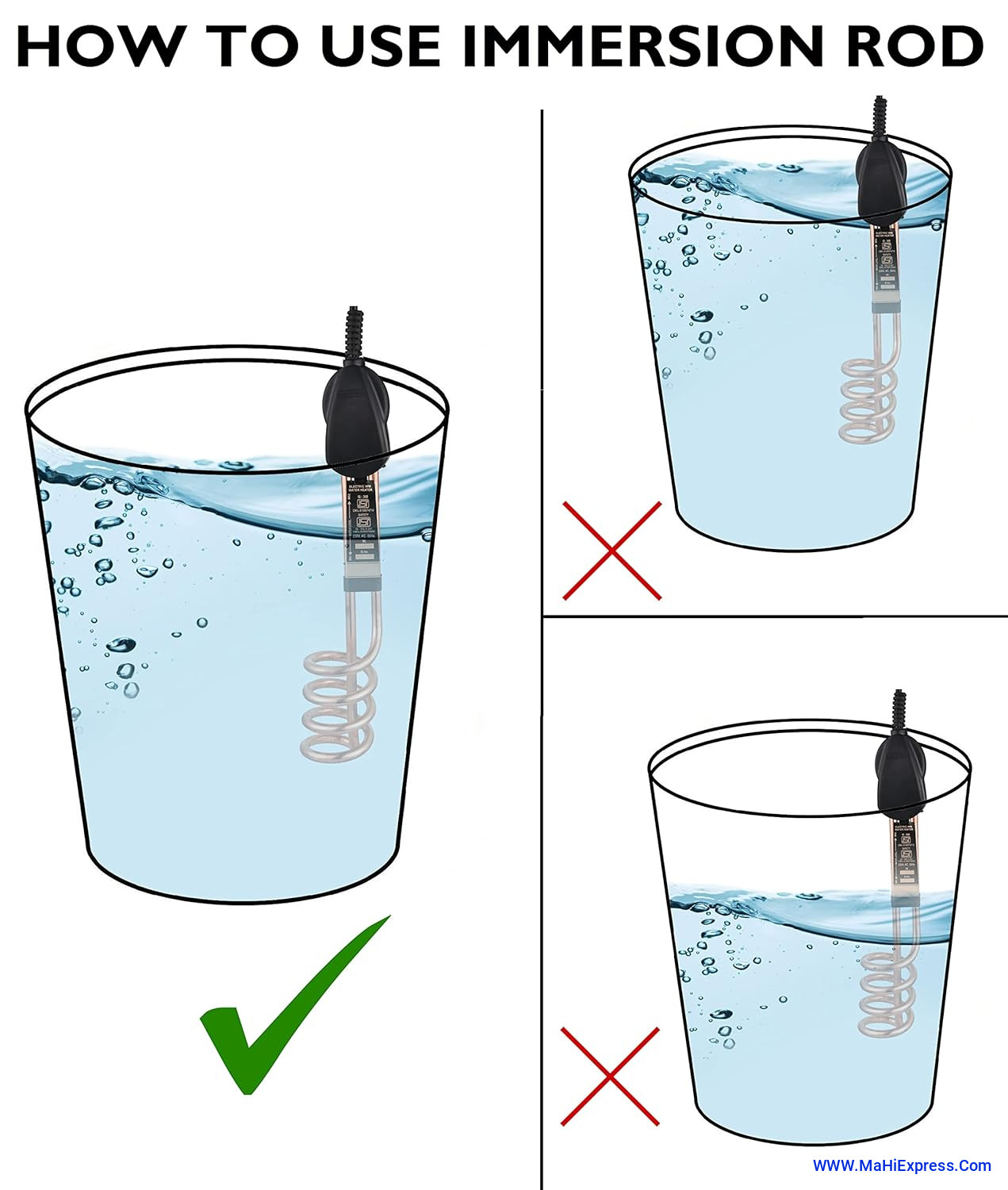 Sayeny Heater 2000W Shock Proof Immersion Rod with Rapid Heating Coil Technology | Copper & Nickel Plated | ISI Certified 1 Year Replacement Warranty