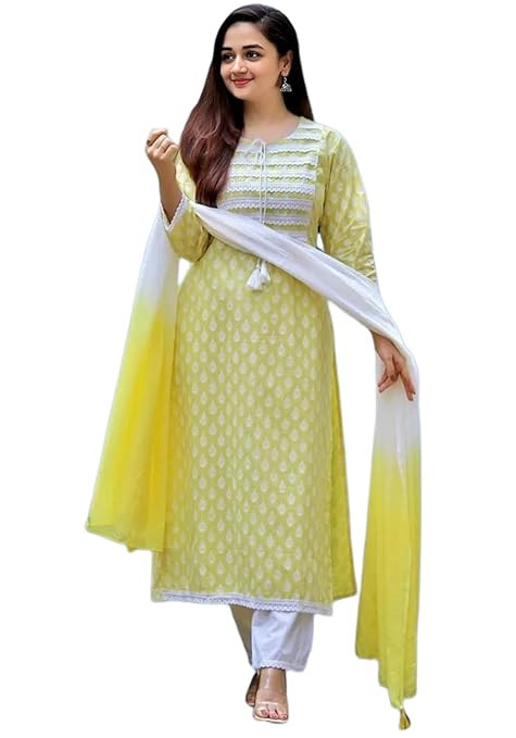 Rayon Kurta Set for Women and Girls, Kurta with Pant and Dupatta