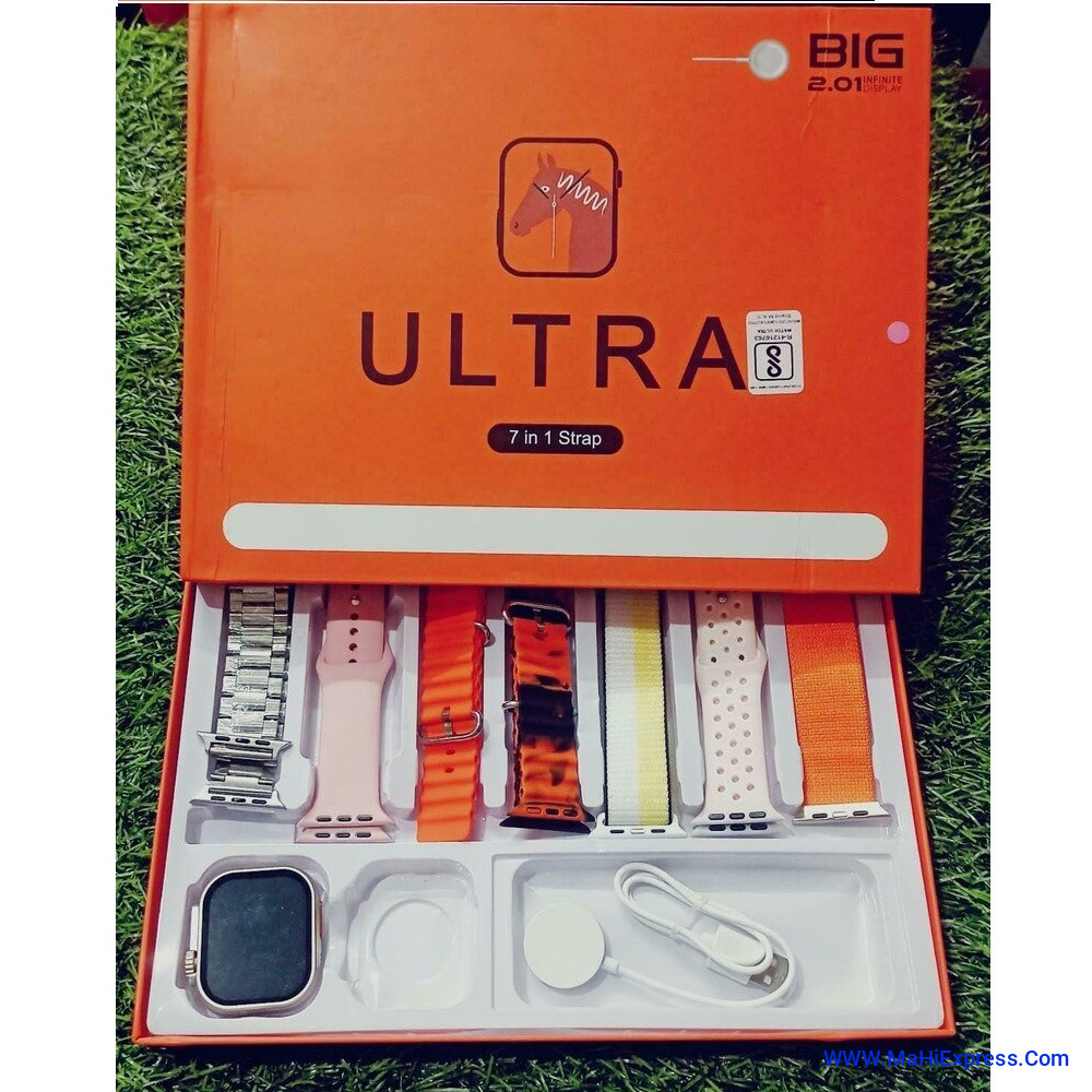 Sayeny Ultra 7-in-1 Smartwatch 49mm Bluetooth Calling Heart Rate & SpO2 Monitoring 7 Multicolor Straps Fitness & Health Tracker for Men & Women Wireless Charging