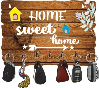 Kana Creation  Home Sweet Home Beautiful Home Wooden Key Holder Wood Key Holder  (7 Hooks, Brown)