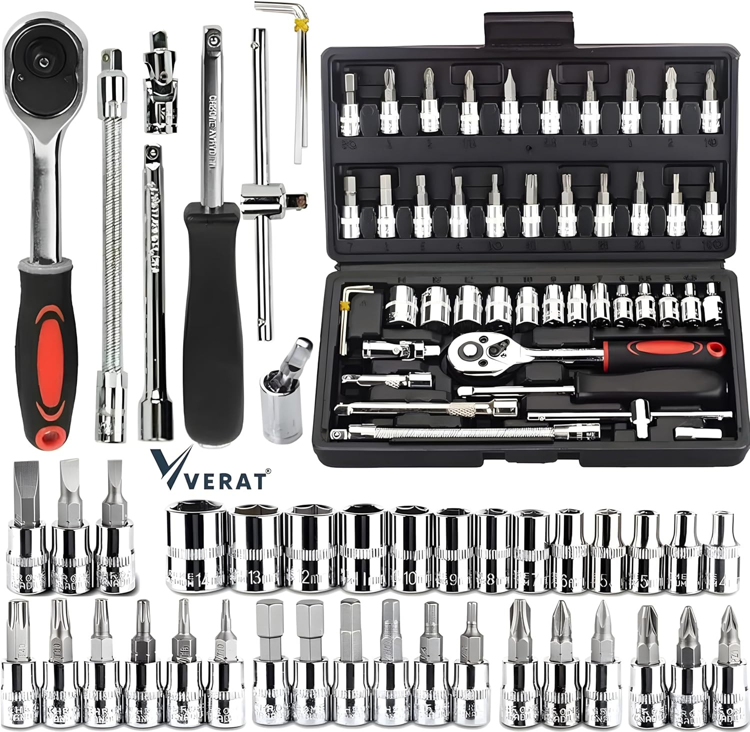 Sayeny Chrome Vanadium Steel 46 In 1 Pcs Tool Kit & Hand Tool Kit Wrench Set Multi Purpose Combination Tool Case Precision Socket Set