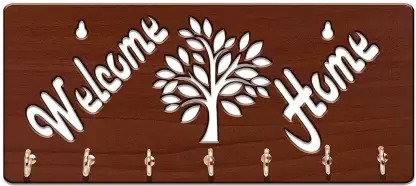 Kana Creation Welcome_Home-Brown Wooden Key Holder (7 Hooks, Brown) Wood Key Holder  (7 Hooks, Brown)
