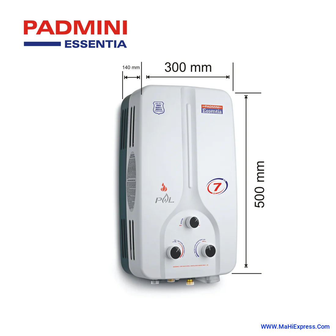 PADMINI Smart 7 Liter Gas Instant Water Geyser Automatic Gas Water Heater for Home,With Overheating Saftey System | Hot & Cold Switch | Also Work on Low Water Pressure | Flame Failure Protection