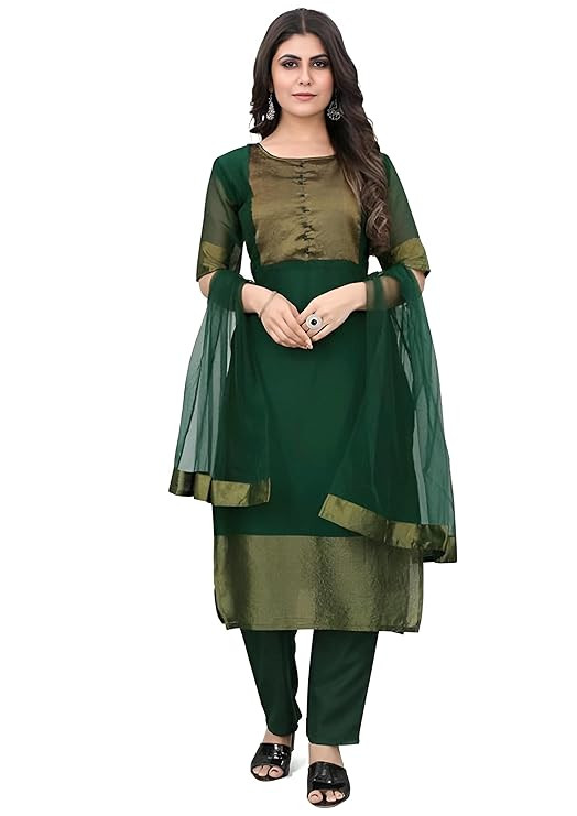 Women's Solid Cotton Festival Wear Regular Fantasy Straight Kurti Dupatta Set (K-E-203)