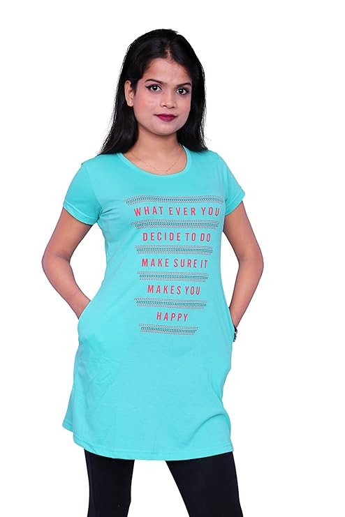 Women's Cotton Printed long Regular Fit Round Neck Top/T-shirt/Tshirts