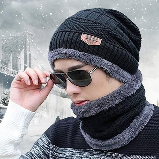 Sagar Apparel Women & Men Hat & Scarf, Velvet Neck Scarf Beanie Hat Skiing Hat Hiking Sports for Autumn Winter, Free Size (Muffler Or Topi)