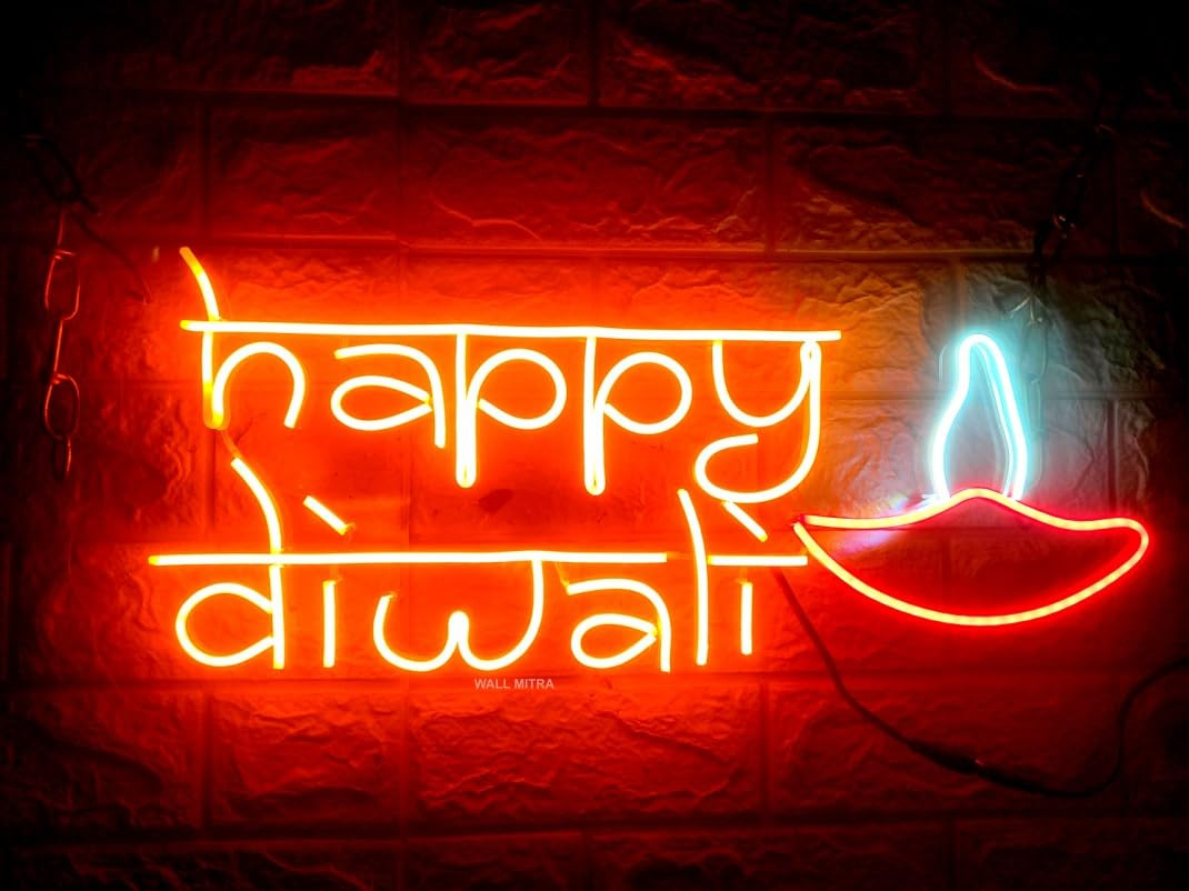 Sayeny HAPPY DIWALI Neon Sign/Lights Neon LED Light, Decorative Light for Room, Bedroom, Party and Bar Light for Home/Office/Shop/Restaurant Diwali Decoration12x24inche red+orange+white