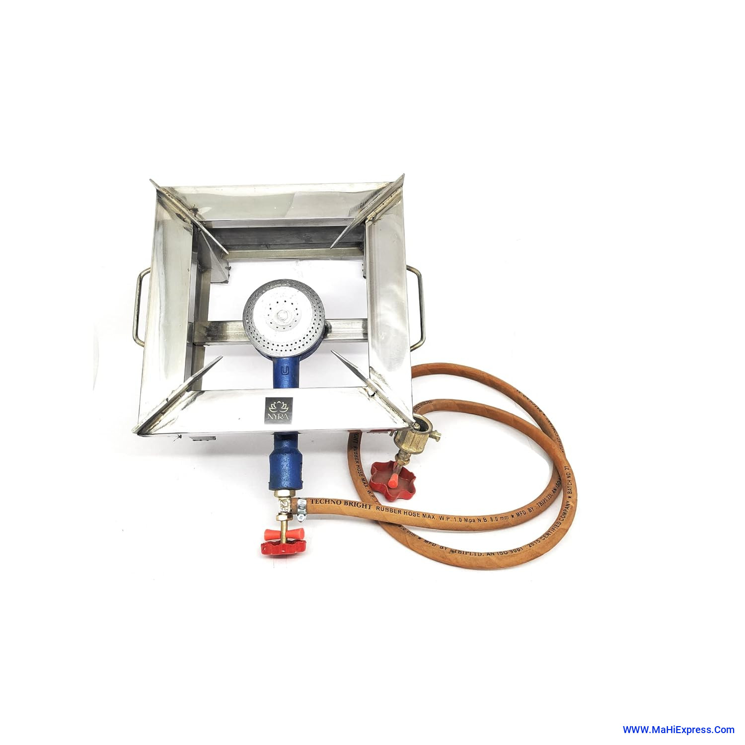 Gas Bhatti 12X12 Stainless Steel Heavy Duty Single Burner Square Chulha Canteen Bhatti Commercial Gas Stove for Home, Kitchen, Traveling, Outdoor & Indoor Use - Silver, Manual