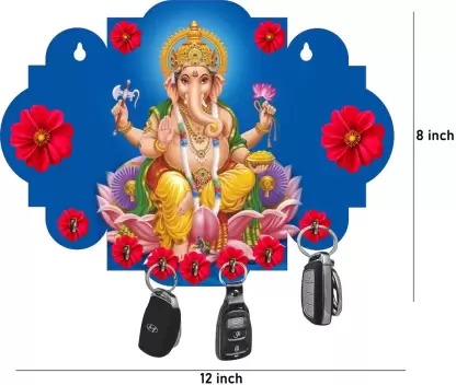 Kana Creation  Ganesha Beautiful Home Wooden Key Holder Wood Key Holder  (7 Hooks