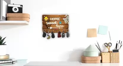 Kana Creation  Home Sweet Home Beautiful Home Wooden Key Holder Wood Key Holder  (7 Hooks, Brown)