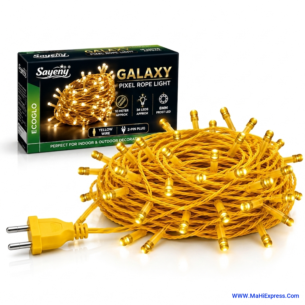 Sayeny 8mm Frost Pixel Galaxy Rope Light (10m, 34 LEDs) | White LED Ladi with Cool White Wire & Frost White Bulbs | Direct 2-Pin Plug String Light for Home, Party & Festival Decoration (Pack of 1)