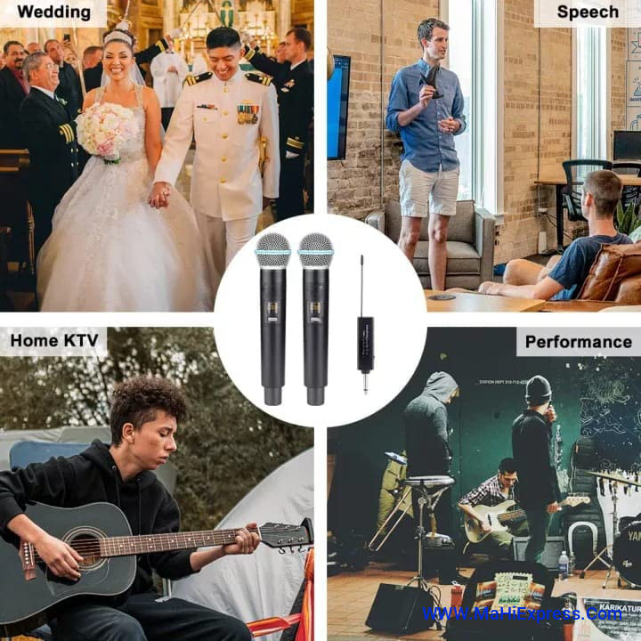 Sayeny UHF Wireless Microphone Handheld Microphone Wireless with Rechargeable Receiver Rechargeable Mic System for House Parties, Outdoor Party, Singing, Classroom (Duel Cordless)