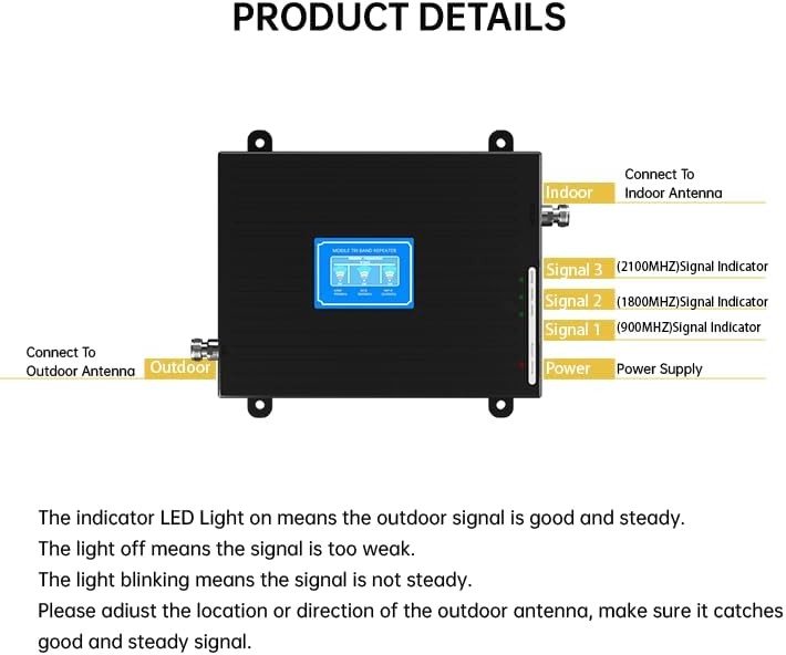 India Tri-Band 4G Cellular Signal Booster 2G 3G 4G 5G Repeater 900+1800+2100Mhz GSM/DCS/WCDMA Signal Amplifier (Booster Only)