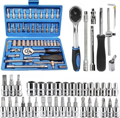 Sayeny 46 in 1 Heavy Duty 1/4" Screwdriver Multi Purpose Combinational Ratchet Socket Wrench Spanner 46 Pcs Chrome Vanadium Hand Tool Kit Set For Auto Repairing Work, Car & Bike (Multi color)