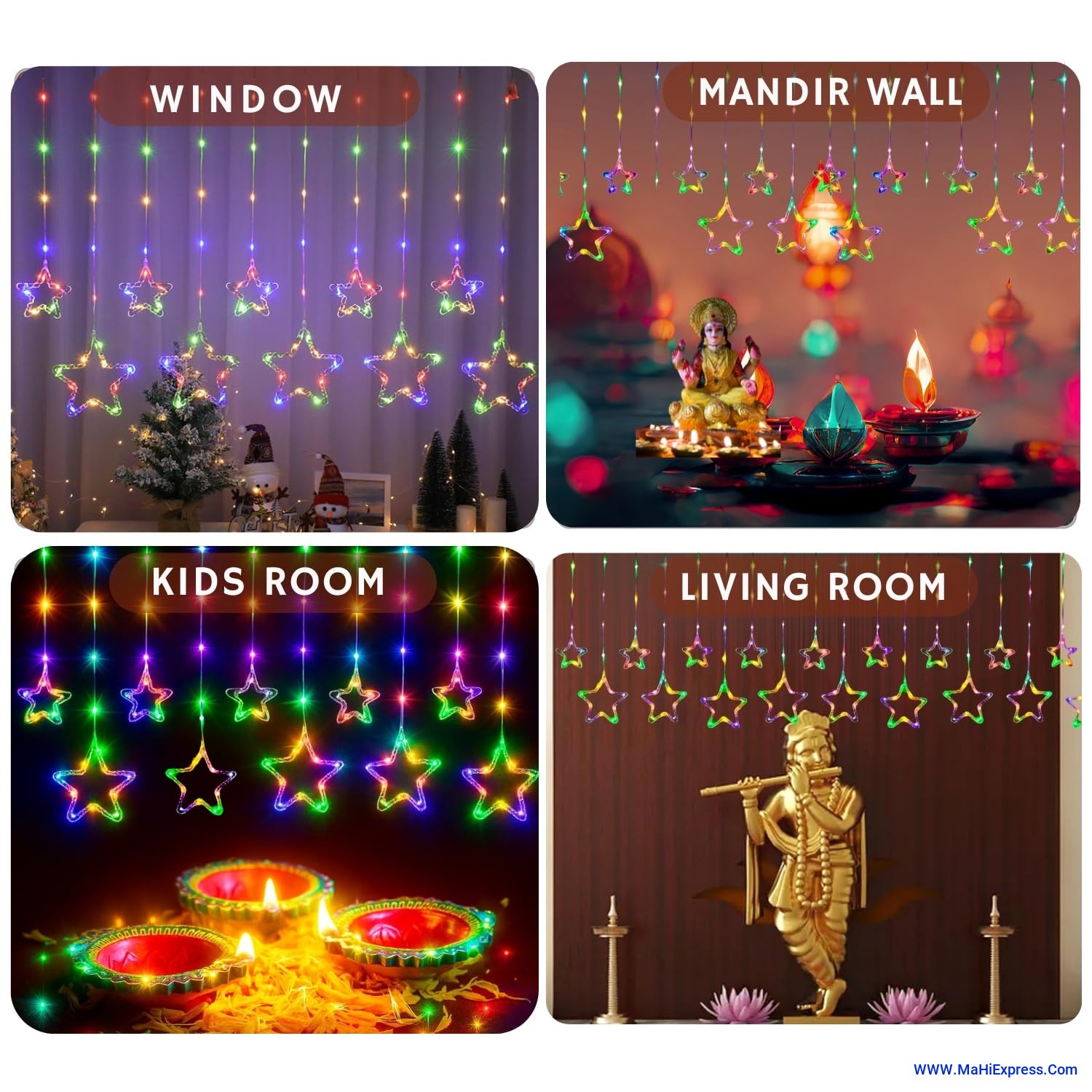 Sayeny Fairy Star Curtain String LED Lights – 3 Meter Multi-Color Plug-in Decorative Lights with 96 LEDs, 8 Modes (5+5 Star Design) for Festival, Diwali, Wedding & Home Decoration