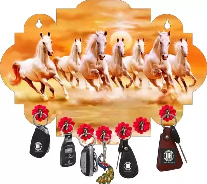 Kana Creation Seven Horse in Beautiful Orenge Theme Home Wooden Key Holder (7 Hooks, Green) and a gift of mobileholder