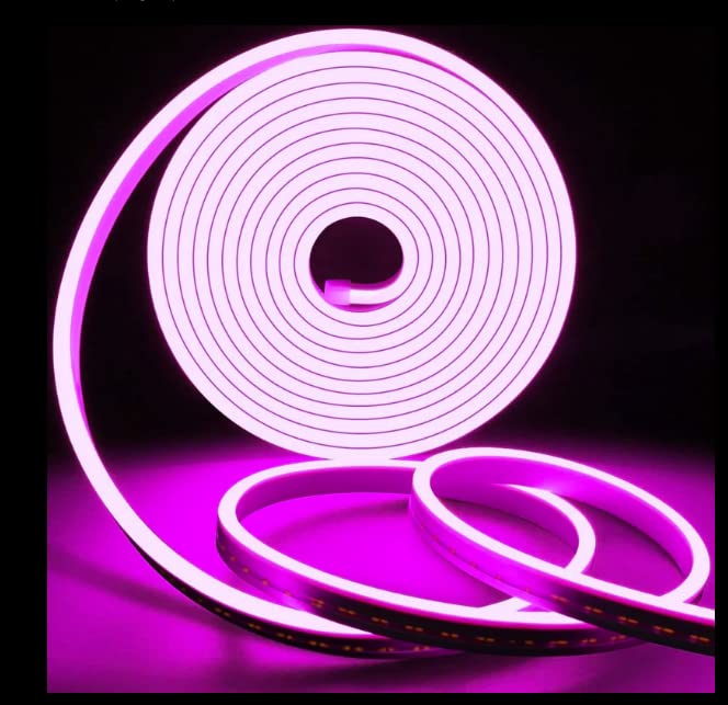 Sayeny 16.4Feet Long with 12V Adaptor LED Neon Strip Rope Lights,Flat Silicone Neon Rope Light Flexible Cuttable String, IP65 Waterproof Neon LED Strips for Indoor Outdoor Decoration (Pink)
