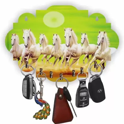 Kana Creation Seven Horse in Beautiful Green Theme Home Wooden Key Holder (7 Hooks, Green) and a gift of mobileholder