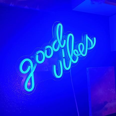 Sayeny Good Vibes LED Neon Signs Light LED Art Decorative Sign - Wall Decor/Table Decor, Home Decor for Wedding Party Kids Room Living Room House Bar Pub Hotel Beach (Blue)