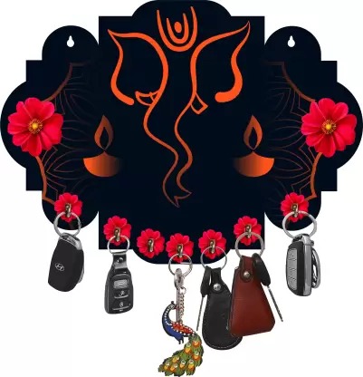 Kana Creation Ganesha Beautiful Home Wooden Key Holder Wood Key Holder  (7 Hooks,