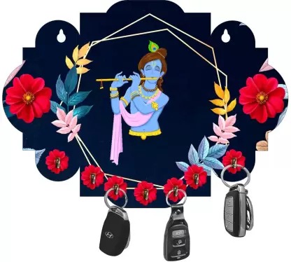 Kana Creation  Krishna Beautiful Home Wooden Key Holder Wood Key Holder  (7 Hooks, Multicolor)