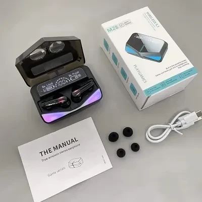 TWS M28 Wireless Earbuds TWS Bluetooth 5.1 Gaming Monster Earphones | Touch Control Headphones Microphone Mirror Screen Mini LED Display - Excellent Sound Ensure Fast