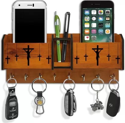 Kana Creation Home Box Wood Key Holder Wood Key Holder  (8 Hooks, Beige)