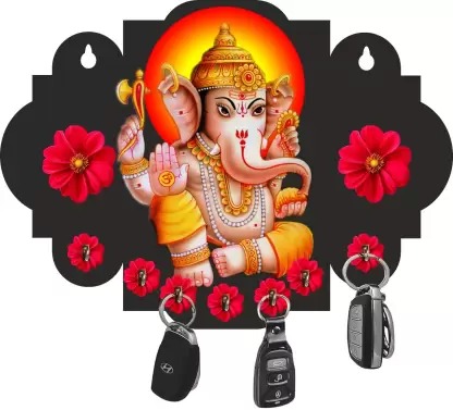 Kana Creation Ganesha Beautiful Home Wooden Key Holder Wood Key Holder  (7 Hooks,