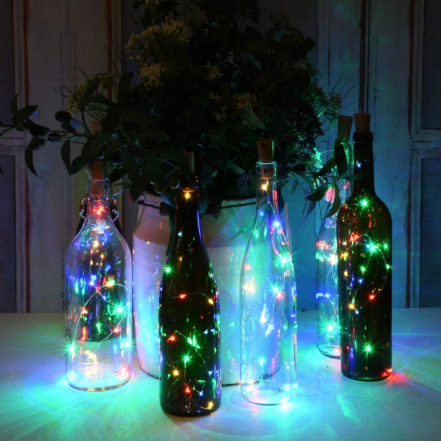 Sayeny 20 LED Multi Color Wine Bottle Cork Lights Copper Wire String Lights, 2M Battery Operated Wine Bottle Fairy Lights (RGB, 8 Units)