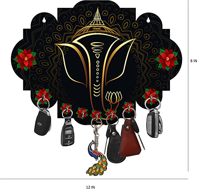 Kana Creation Ganesha Beautiful Home Wooden Key Holder Wood Key Holder  (7 Hooks,