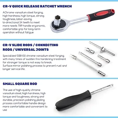 Sayeny 46Pcs 1/10.2cm Socket Wrench Set Metric Tool Kit with Wrench Handle,Extension Bars,Sockets, Bits,Quick Release Reversible Ratchet,Socket Wrench Set for Male and Female