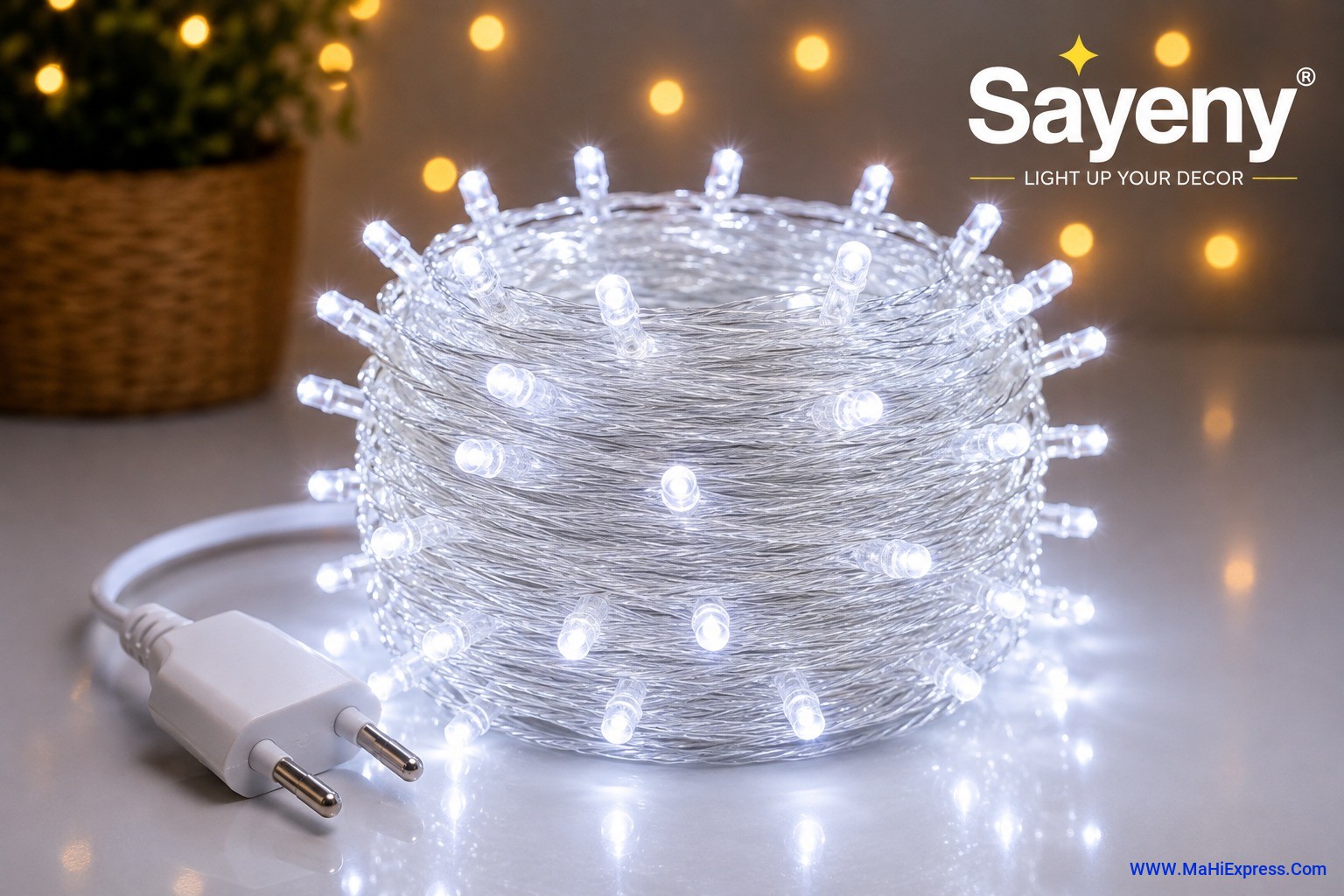 Sayeny 10 Meter 50 LED White Rice Lights | Steady String Fairy Lights for Festival, Home, Diwali & Party Decoration