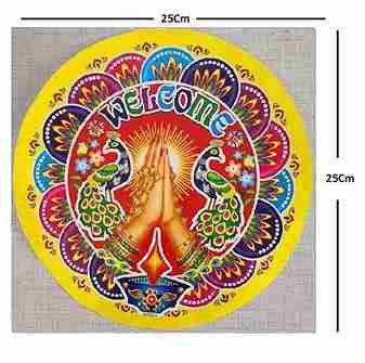 Rangoli Self Adhesive Waterproof Diwali 3D Golden Floor/ Welcome Stickers (Multicolor) for Occasions, Diwali, Poonam,in (25x25 cm) Size. Pack Of 2pcs