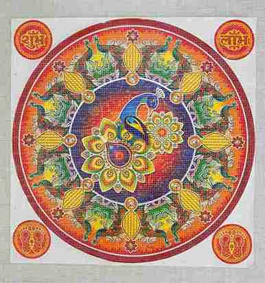 Rangoli Big Size Art Sticker Multicolour for Occasions, Diwali, Poonam,in (35x35 cm) Size. Pack Of 2pcs