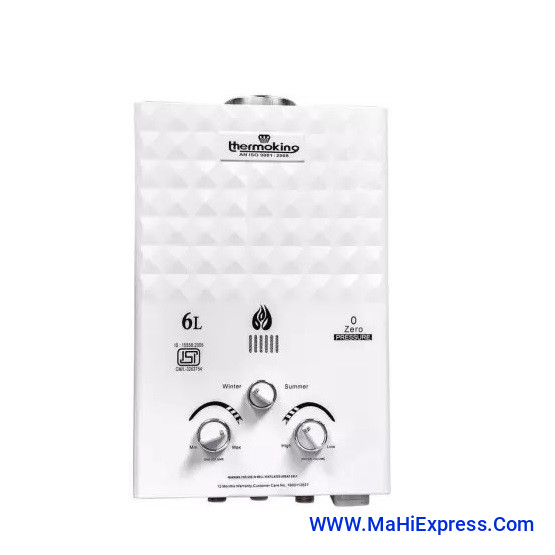 ThermoKing 6 Ltr Gas Water Geyser 5 Star Rated Automatic Gas Water Heater for Home, Instant Water Geyser, Gas Geyser with Multiple Safety System & Anti-Rust Coating | 1-Year Warranty | Silver, 6 Ltr