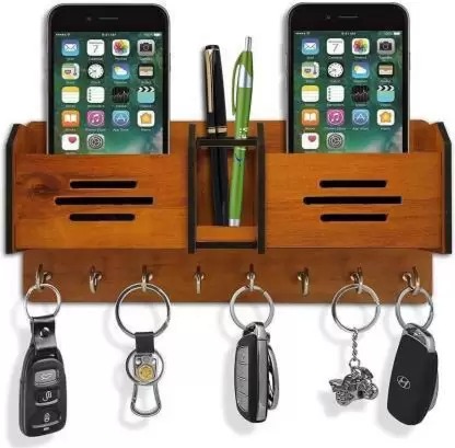 Kana Creation Beautiful Wooden Key Holder For Home Wall Decoration Wood Key Holder  (8 Hooks, Multicolor)