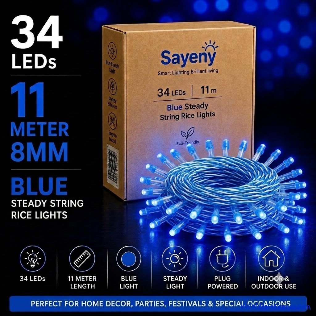 Sayeny 11 Meter 8mm 34 LED Blue String Steady Light for Home, Bedroom, Festival, Diwali, Christmas & Party Decoration
