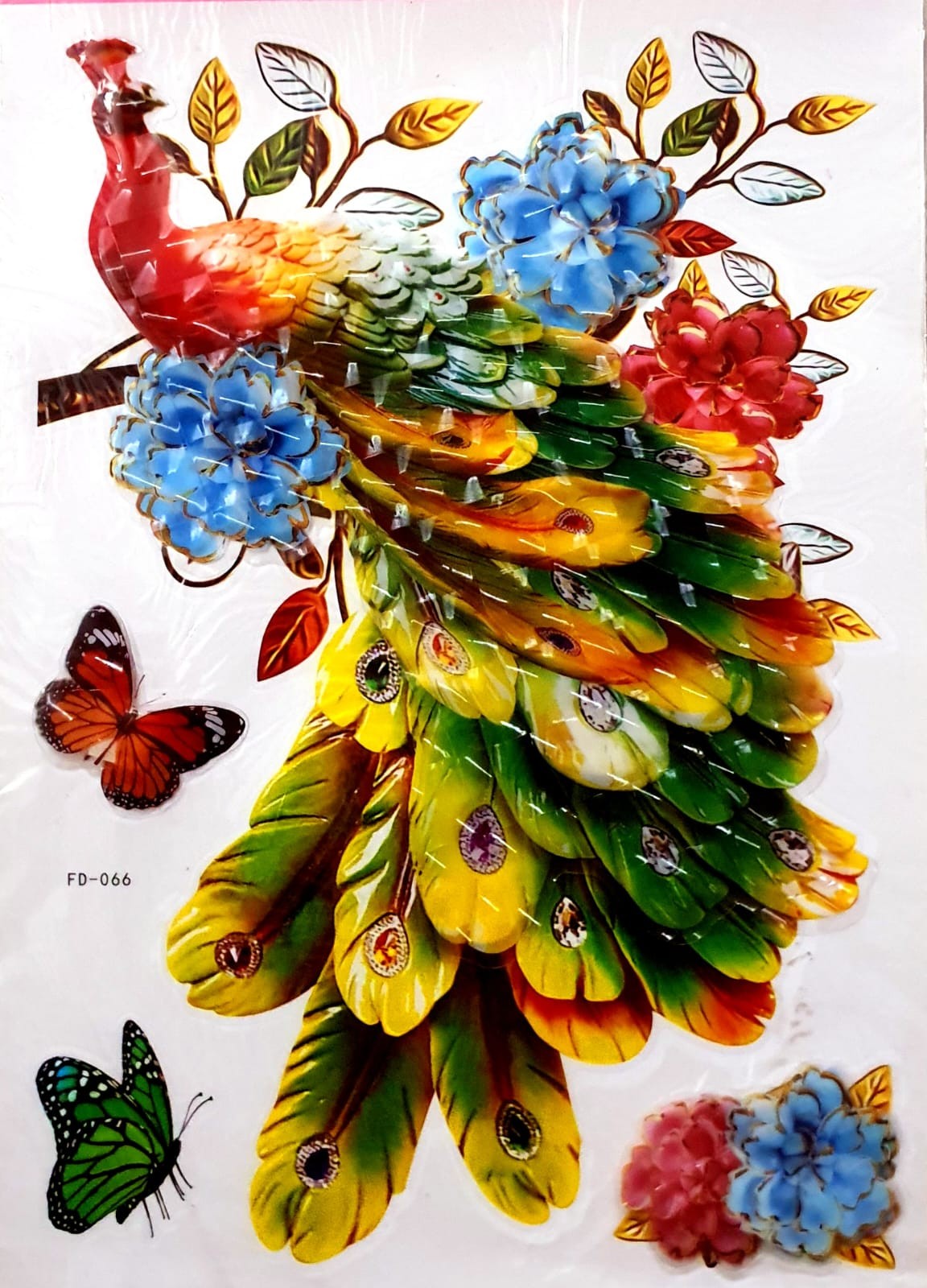 Ocean Garniture 35 cm 3D Embossed Peacock Wallpaper Self Adhesive Sticker  (Pack of 1)