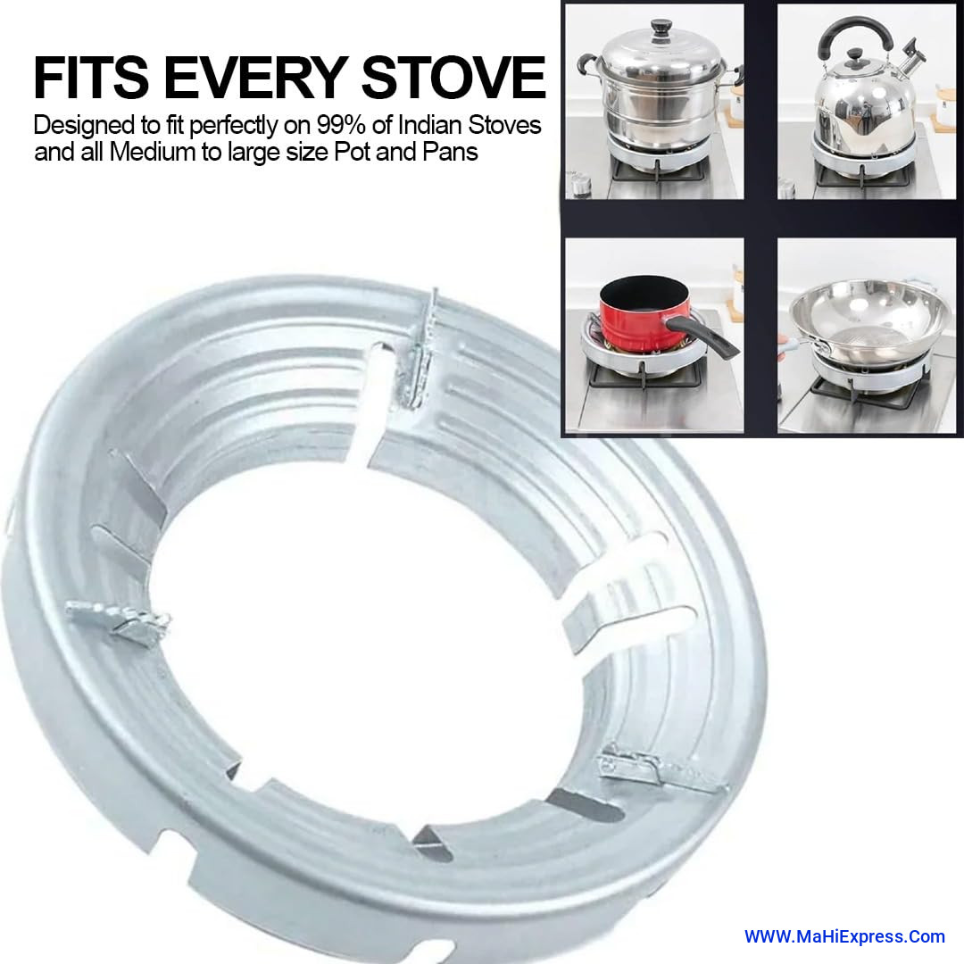 Sayeny Silver Gas Saver Burner Stand for Kitchen | Windproof, Anti Rust & Skid Design, High Temp Resistant | Metal | with 4 Supported Legs | Universal Fitting | Chula | Pack of 2