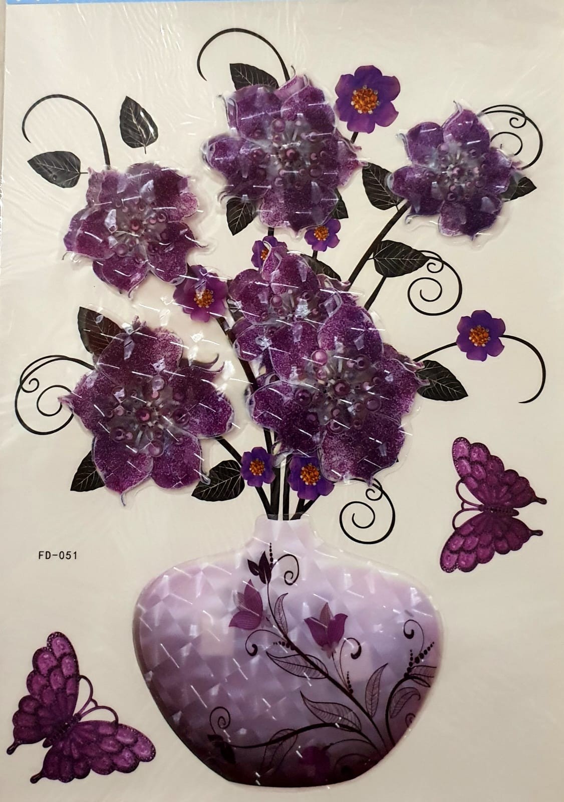 Ocean Garniture 35 cm 3D Embossed Purple Flowers Wallpaper Self Adhesive Sticker  (Pack of 1)